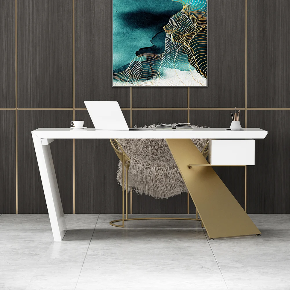 Gilda Office DeskWhite & Gold / Facing left drawer