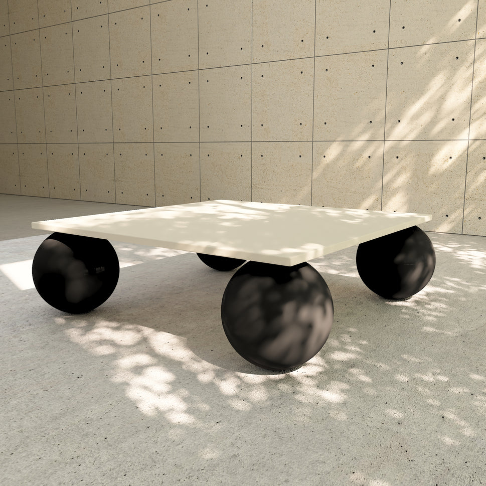 Auri Coffee TableWhite & Black | Giant Circular Legs | Dims: W 110 x D 110 x H 38 cm