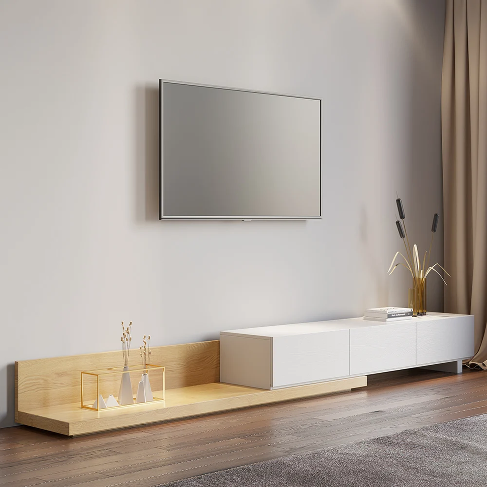 Cora Extendable TV StandWhite & Natural / With Cable Hole