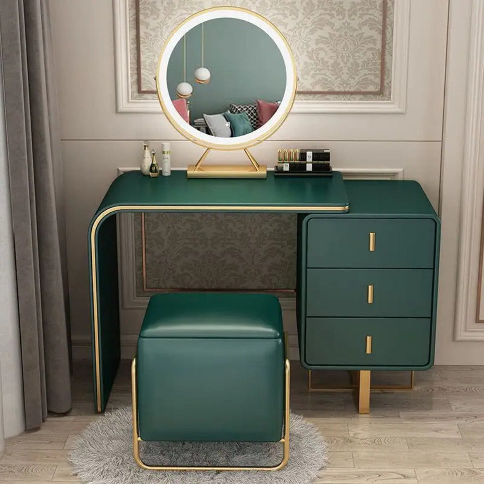 Ela Makeup VanityVanity + Mirror + Stool / Green / Facing Right Drawers