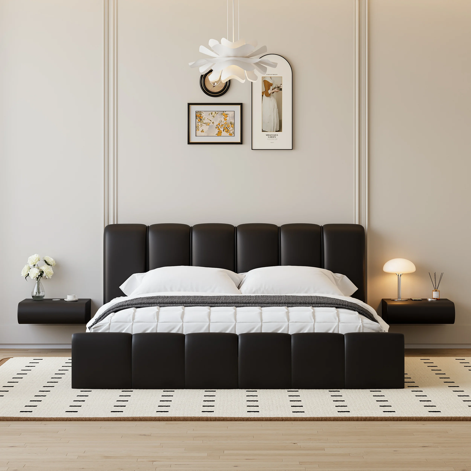 Loria Wall-Mounted Drawer NightstandSet of Two | Black | RAL 9011