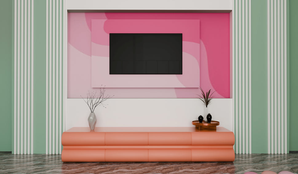 Loria TV UnitFloor Stand with 8 Drawers / Orange / With Cable Hole