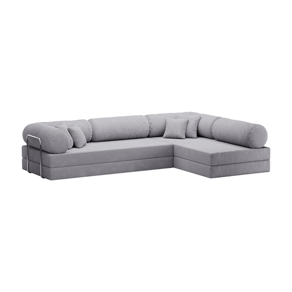 Oriva L-Shaped Sofa BedGrey | With Round Cushions / Facing Right L-Shape