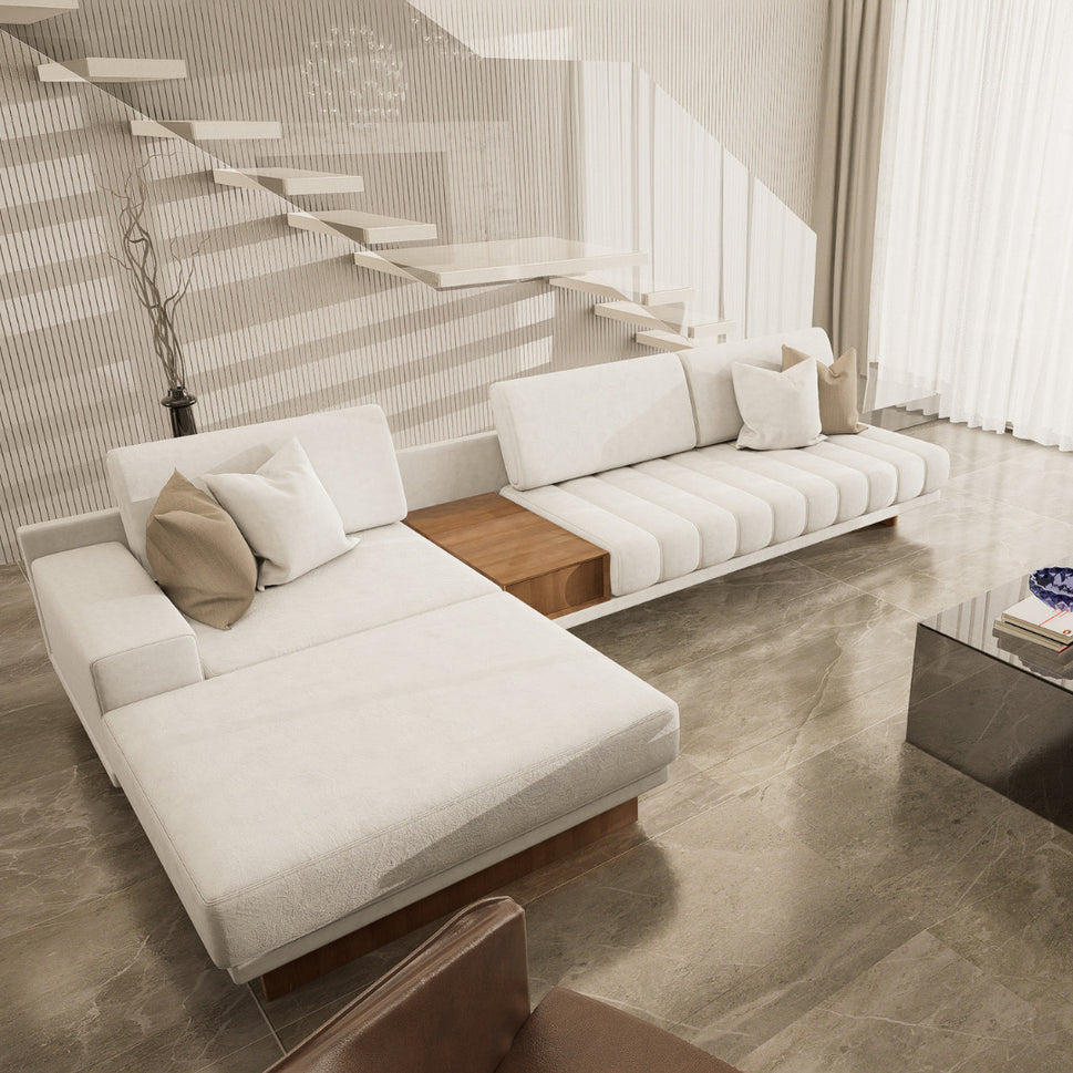 Sena L-Shaped SofaOff-White / Velvet / Facing Left L-Shape