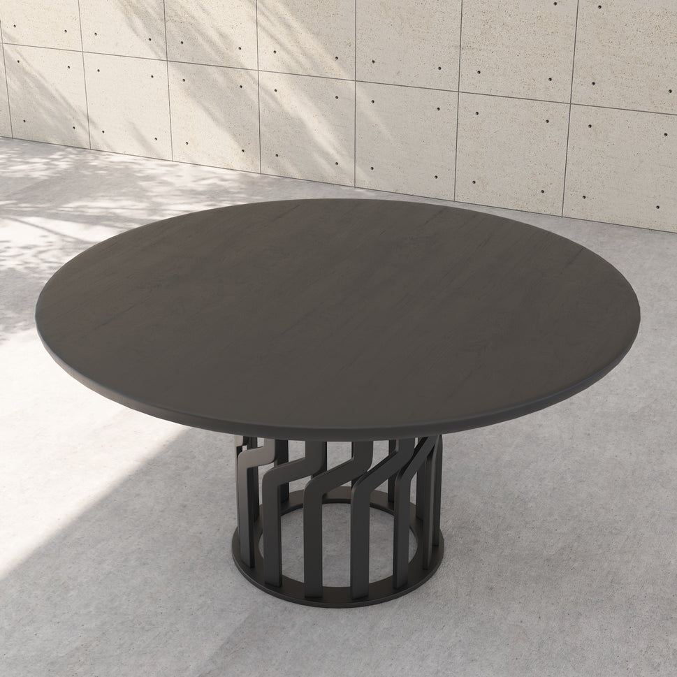 Vona Dining TableDia 140 cm x H 75 cm / Top Material: Full Solid Red Oak Wood With Natural Grains + Base Material: Metal Powder Coated