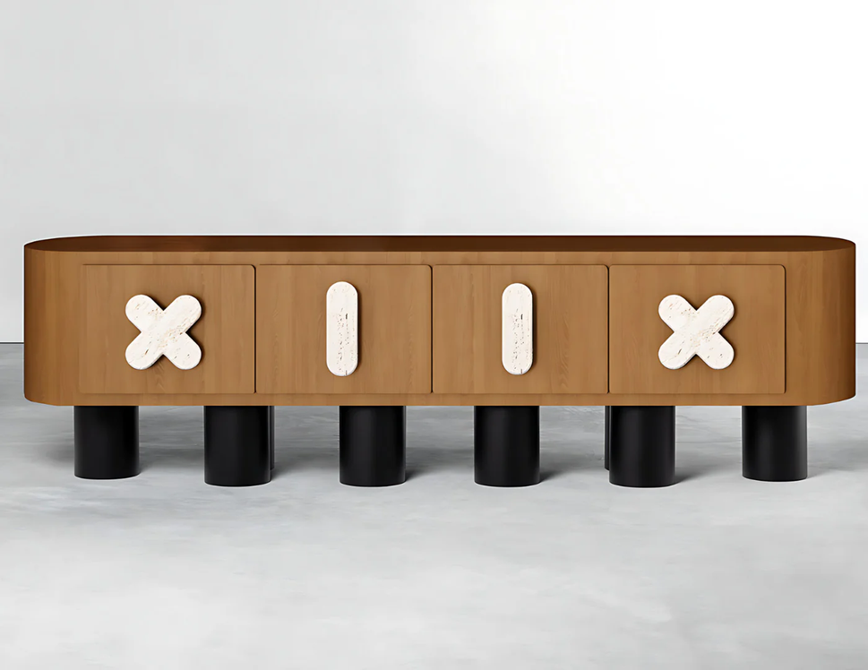 X ELEVEN-XII TV UnitLight Brown & Travertine / With Cable Hole
