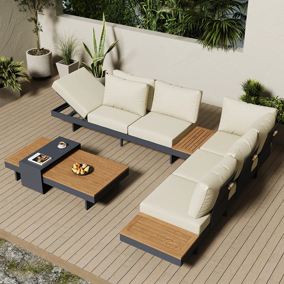 Lior Outdoor Sofa SetBeige / Full Set (L-Shape Sofa + Coffee Table)