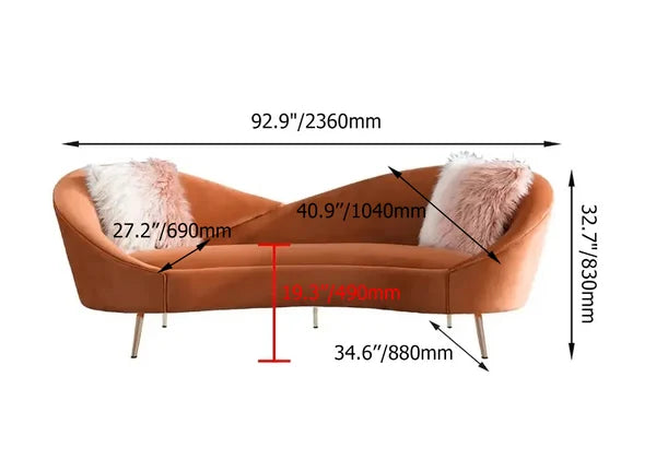 Jazz Orange 3-Seater Curved Sofa - Kanaba Home #