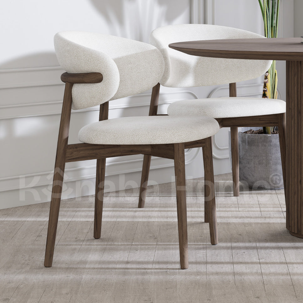 Aki Dining ChairWhite Boucle With Dark Walnut Frame