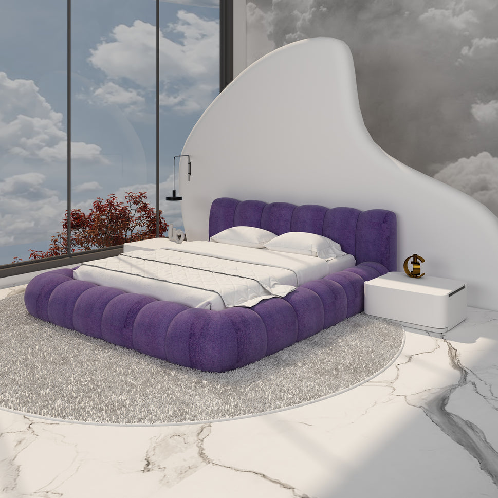 Cloud BedQueen Bed: Mattress Size 160 x 200 cm | Overall W 210 x D 275 x H 95 cm / Purple / Velvet