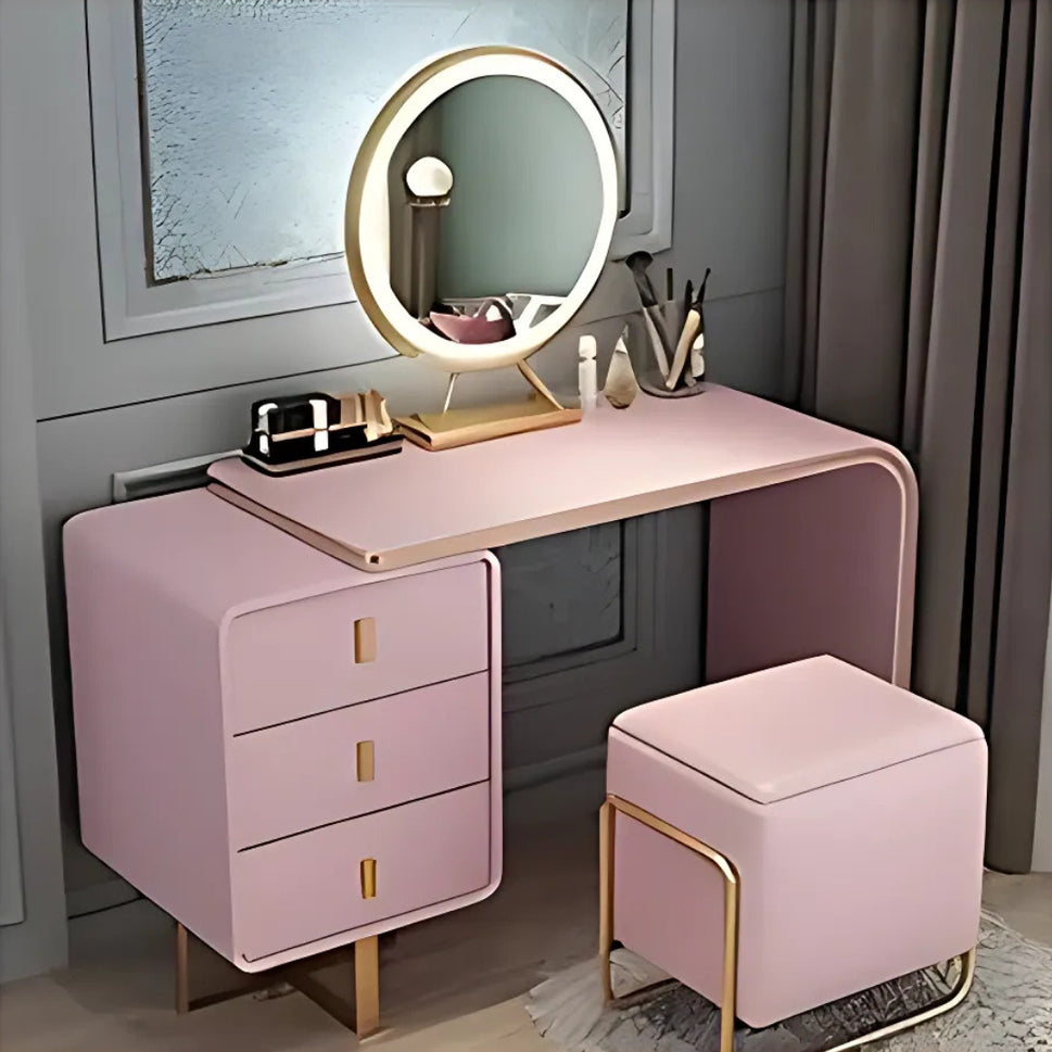 Ela Makeup VanityVanity + Mirror + Stool / Pink / Facing Left Drawers