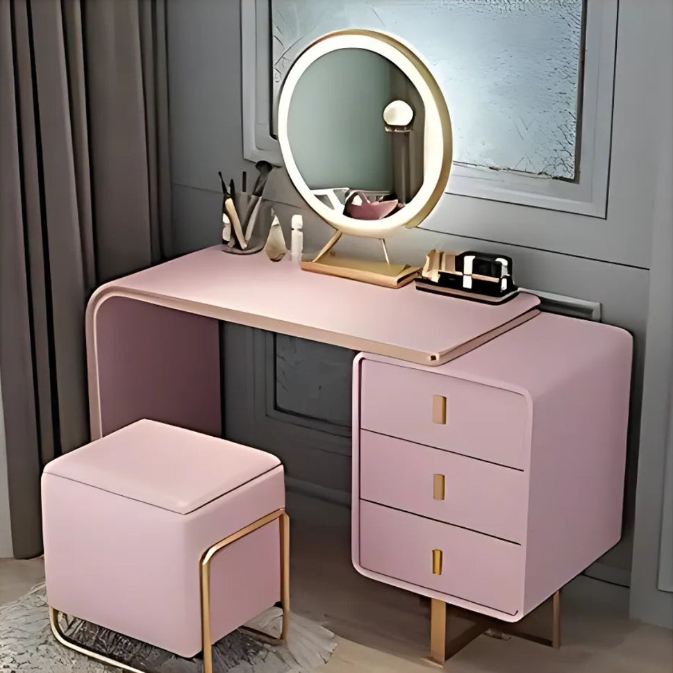 Ela Makeup VanityVanity + Mirror + Stool / Pink / Facing Right Drawers