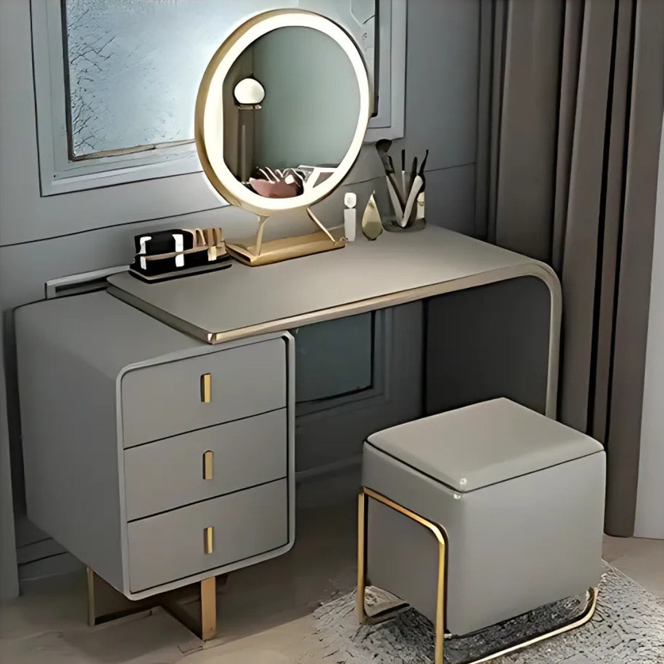 Ela Makeup VanityVanity + Mirror + Stool / Grey / Facing Left Drawers