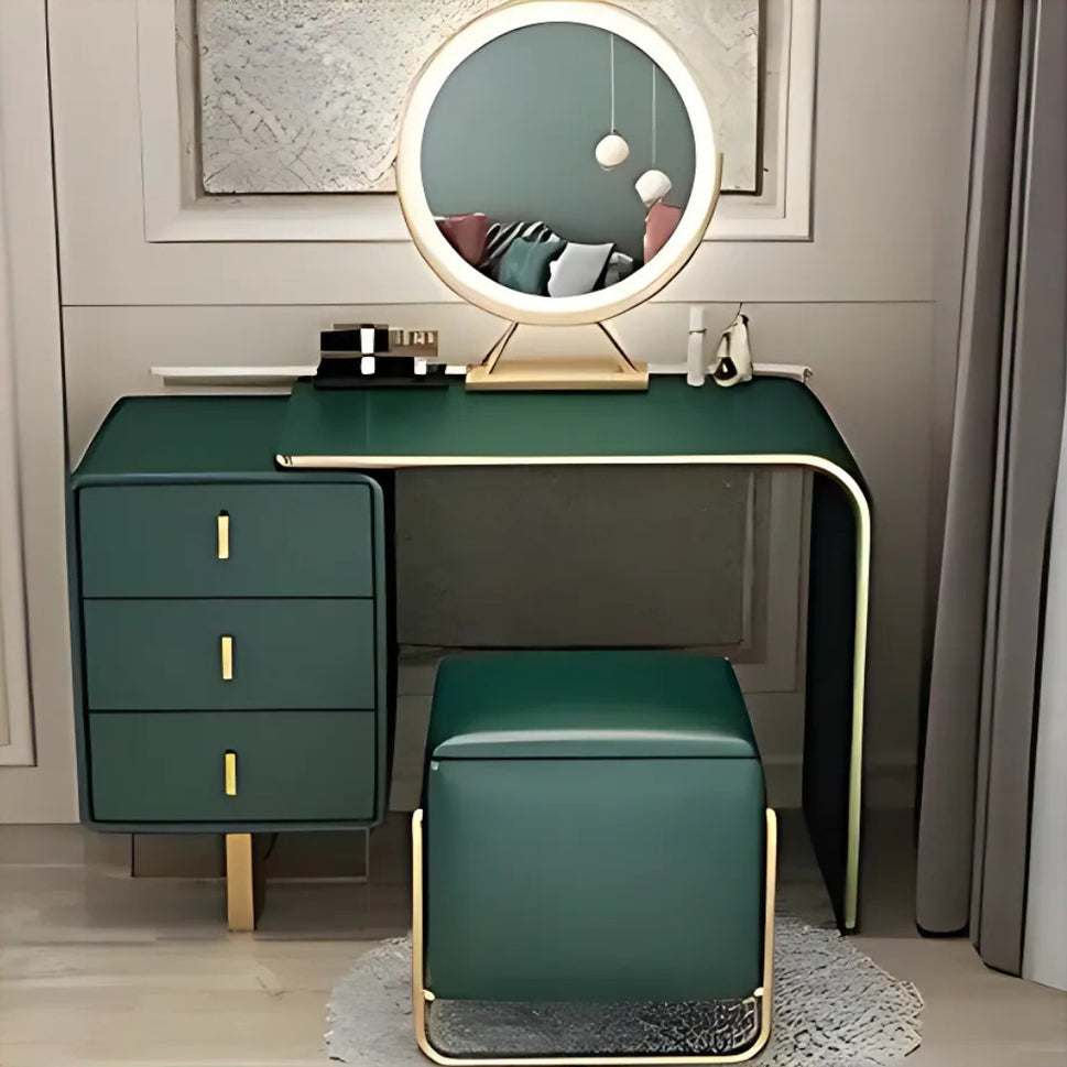 Ela Makeup VanityVanity + Mirror + Stool / Green / Facing Left Drawers