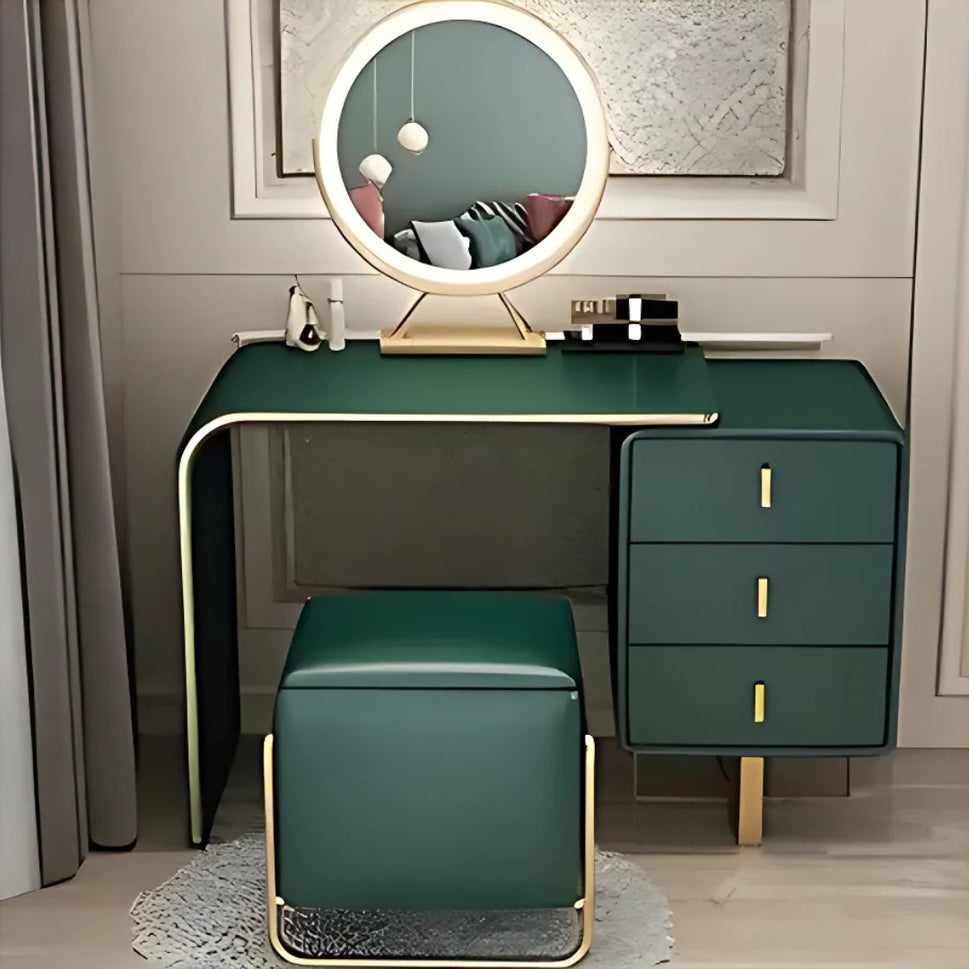 Ela Makeup VanityVanity + Mirror + Stool / Green / Facing Right Drawers