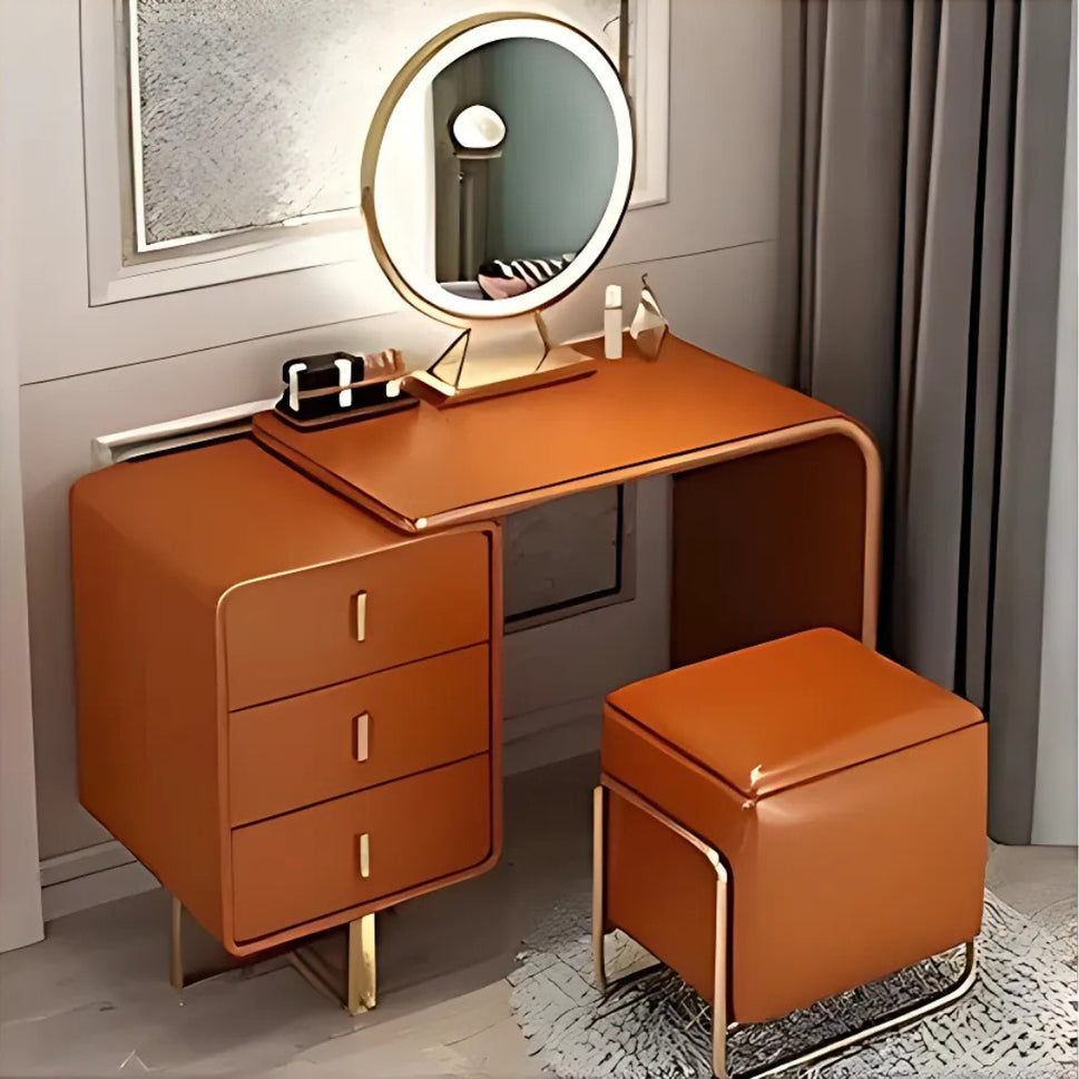 Ela Makeup VanityVanity + Mirror + Stool / Orange / Facing Left Drawers