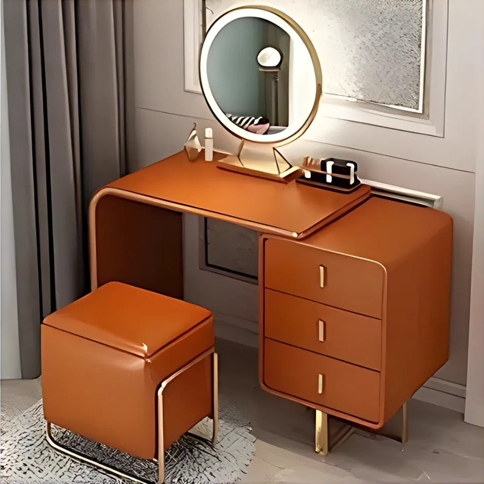 Ela Makeup VanityVanity + Mirror + Stool / Orange / Facing Right Drawers