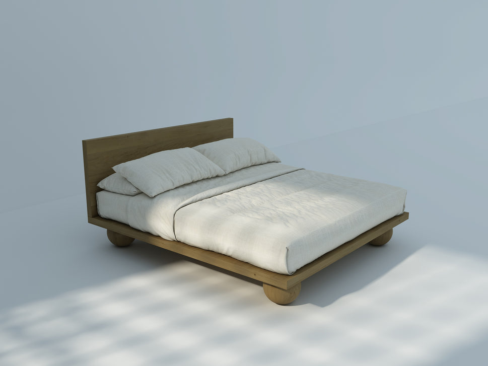 Keily BedQueen Bed: Mattress Size 160 x 200 cm | Overall W 210 x L 170 x H 35 cm | Headboard L 170 x D 10 x H 110 cm / Dark Walnut