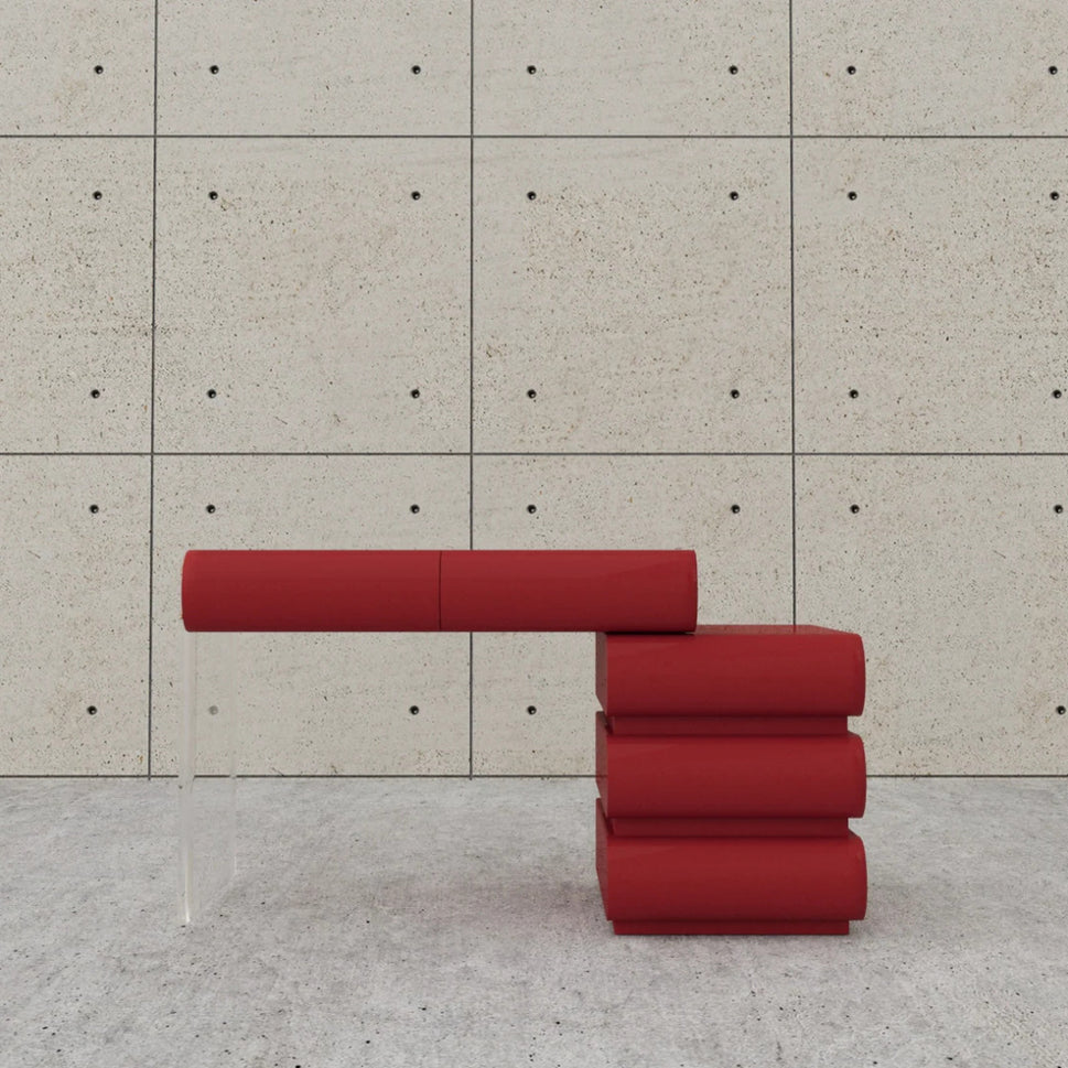 Loria Makeup VanityVanity Only (Without Stool & Mirror) / Facing Right Drawers / Red & White (Merit-21-Poppy)