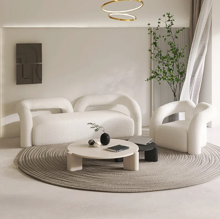 Regal White Boucle Arm Living Room Fabric Sofa