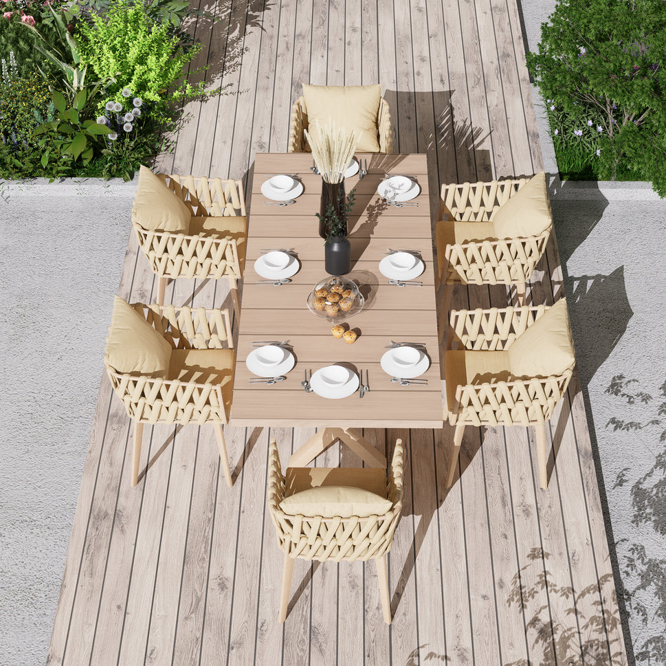 Solon Outdoor Dining SetFull set Table + 6 chairs / Beige