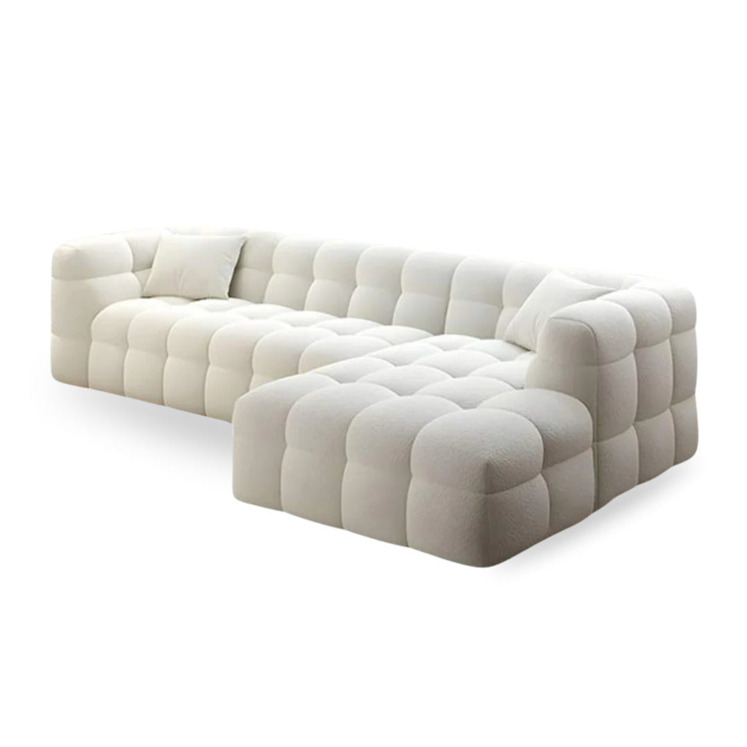 White Tufted L Shape Sofa 